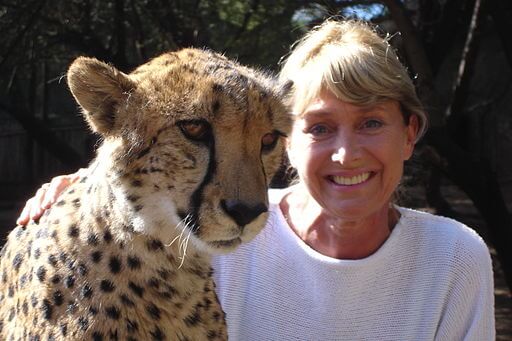 Jan Leeming and a 3 yr old cheetah