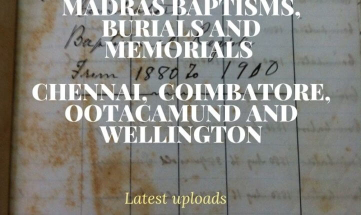 Coimbatore, Chennai and Wellinton baptisms, burials and memorials