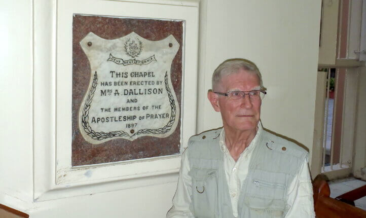 Peter Bailey beside his Grandmothers memorial